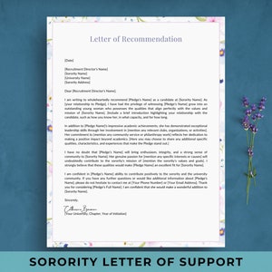 Plantilla de carta de recomendación de hermandad / Ejemplo de carta de apoyo para reclutamiento de hermandad para Rush / LOR / LOS / Referencia de carácter