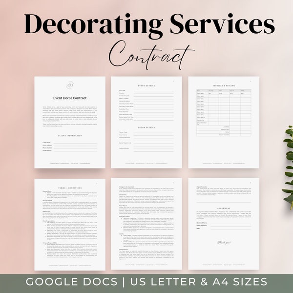 Event Decorating Services Contract Template | Event Decor Agreement Form | Editable Wedding Planning, Party Equipment Rental | Google Docs