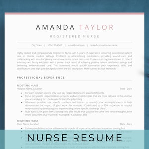 Nursing Resume Template Google Docs | Pink CV for Professional Nurse, Travel RN, Doctors, Physicians, Medical Assistants, New Grad, Students