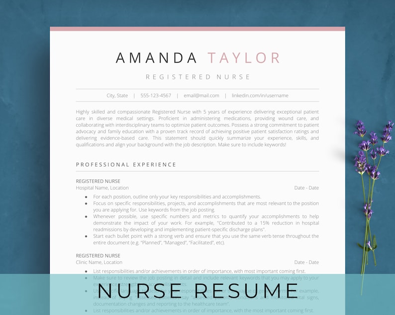 Nurse Resume Template | Pink Nursing CV & Cover Letter (editable in ...