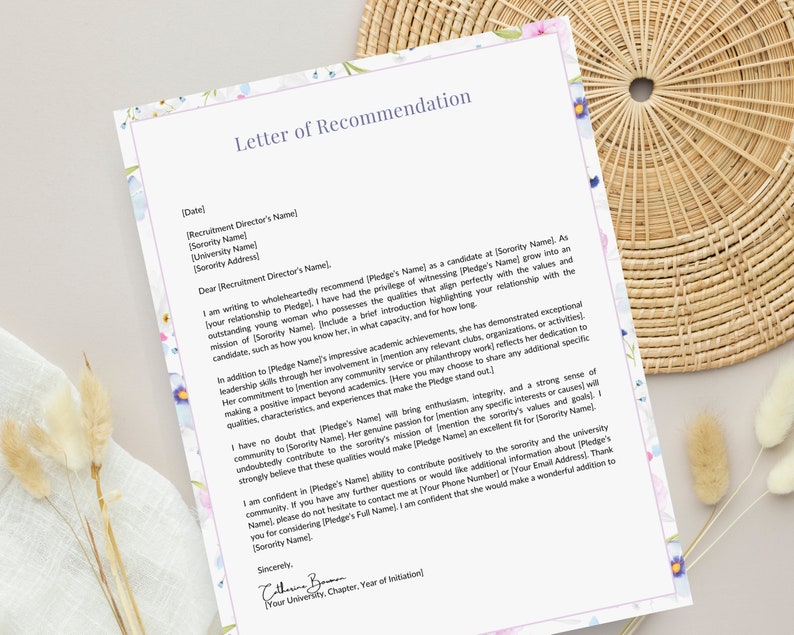 Sorority Recommendation Letter Template | Sorority Recruitment Letter