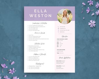 Sorority Resume Template | Purple Lavender Rush Recruitment Resume with Photo | Pink Sorority Cover Letter | College Social Resume Packet