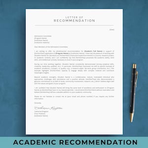 Plantilla de carta de recomendación académica / Referencia de beca / Estudiante de posgrado / Universidad / Escuela secundaria / Solicitud de admisión / Documentos de Google