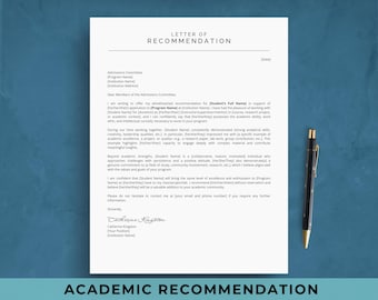 Academic Recommendation Letter Template | Scholarship Reference | Grad Student | College | High School | Admission Application | Google Docs