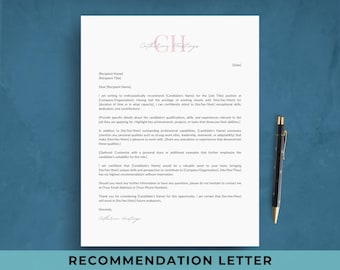 Recommendation Letter Template | Professional Job Application | Reference Letter Example | Character Letter Sample | Letterhead | CANVA
