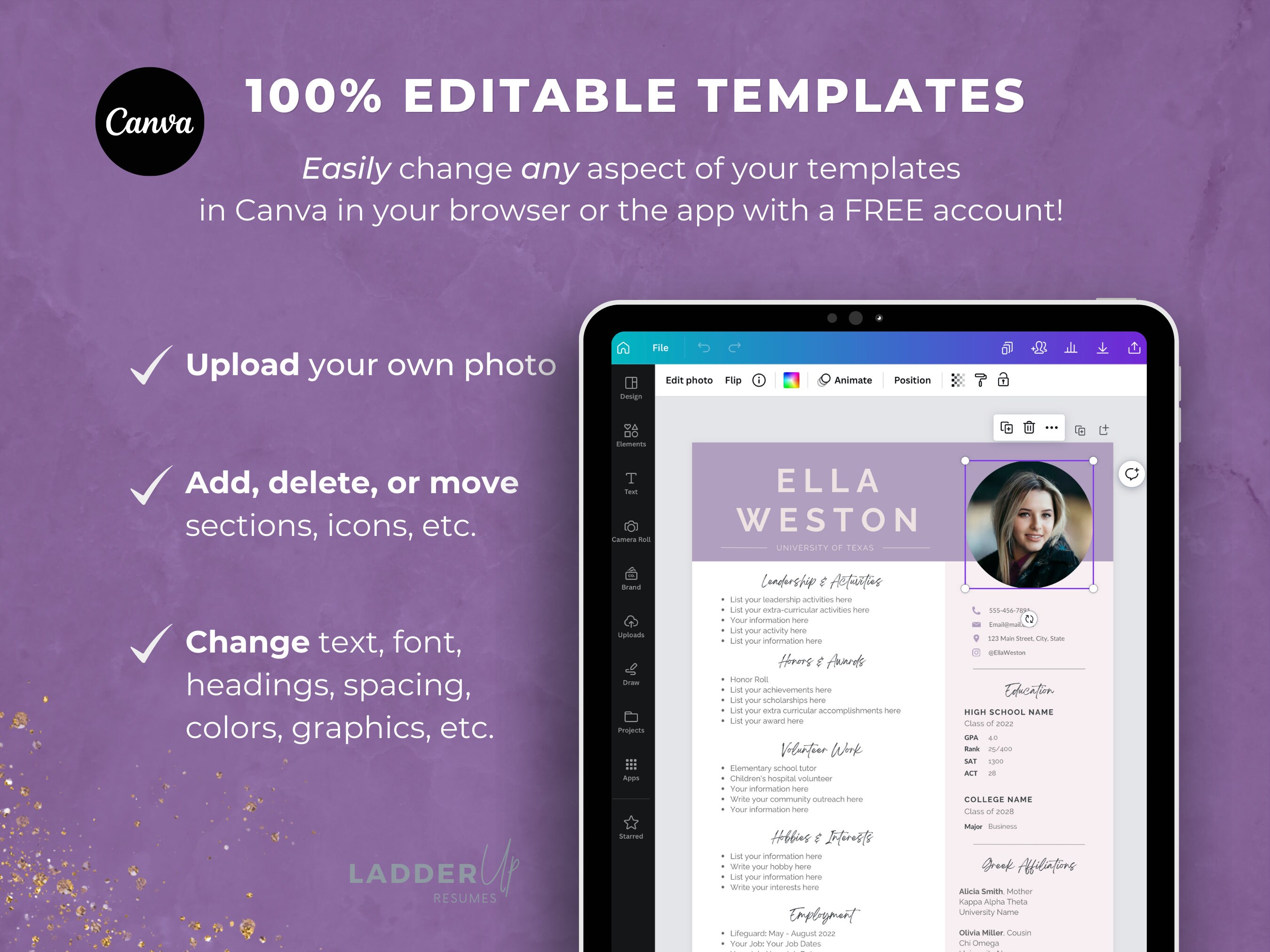 Sorority Resume Template Purple Lavender Rush Recruitment Resume With ...