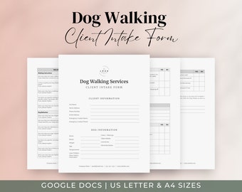 Dog Walking Services New Client Intake Form Template | Editable + Printable Dog Walking Business Customer Onboarding Form | Dog Walker Form
