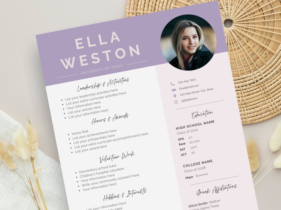 Sorority Resume Template Purple Lavender Rush Recruitment Resume With ...
