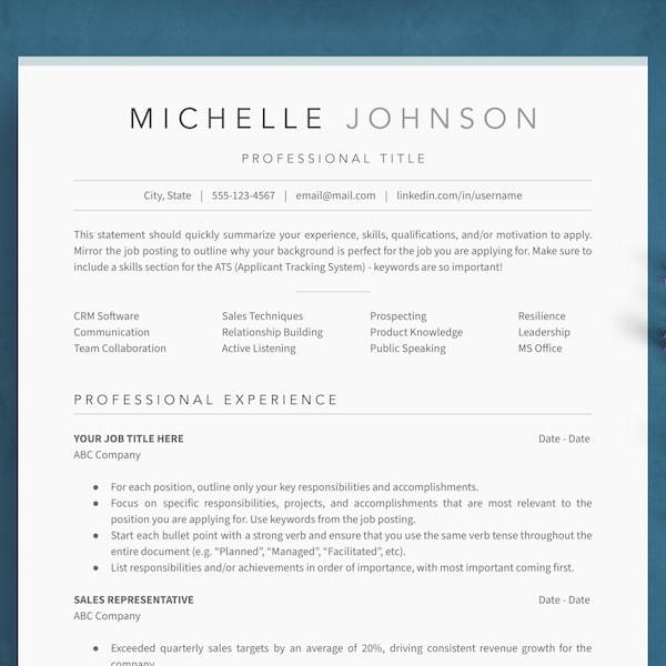 Google Docs ATS Resume Template | Simple Professional CV Template & Cover Letter | Minimalist Clean Resume for Executive, Sales, Nursing, RN