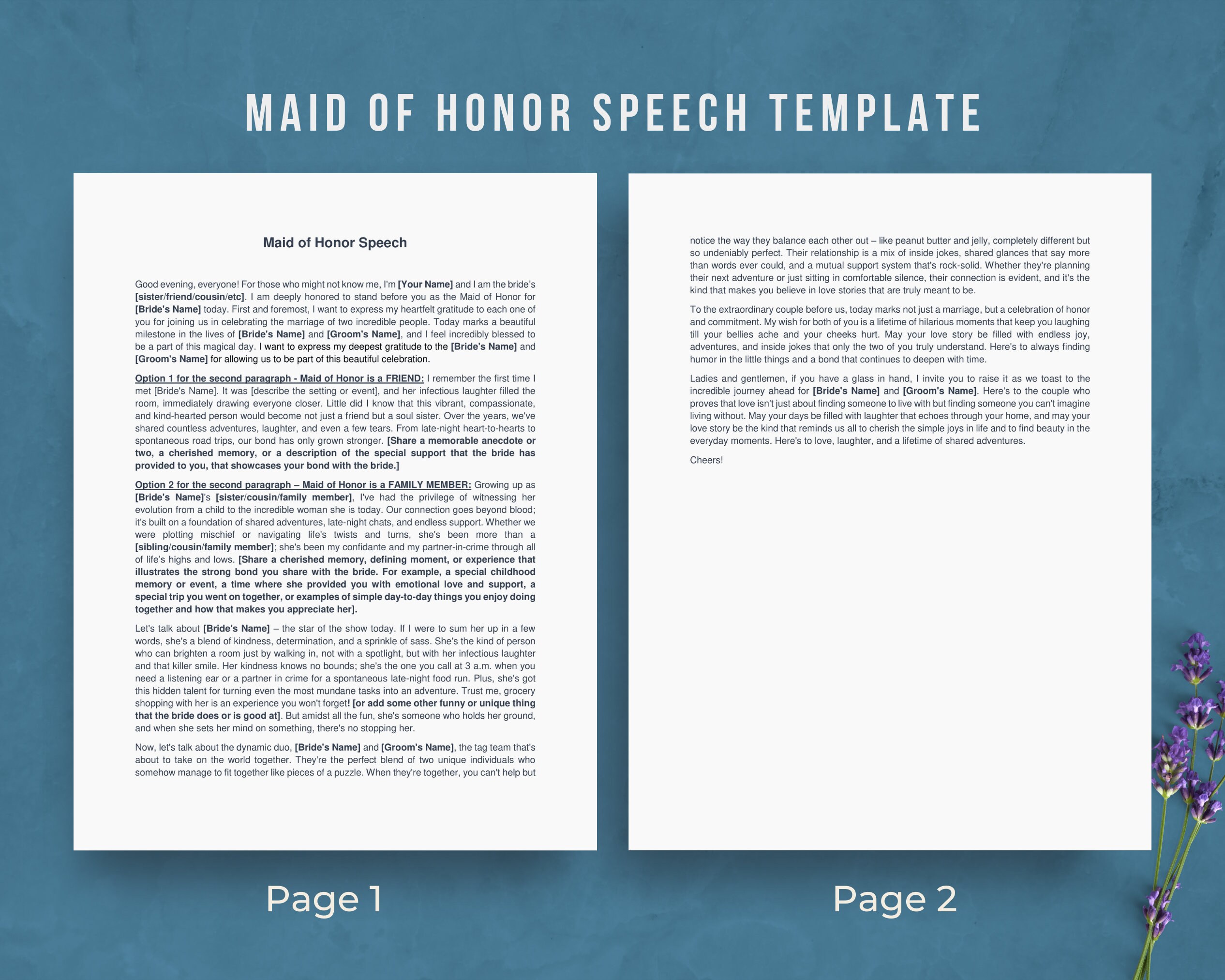Editable Maid of Honor Speech Template Matron of Honour / Bridesmaid Editable Maid of Honor Speech Template Matron of Honour / Bridesmaid