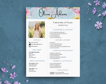 Sorority Resume Template | Recruitment Rush Resume Template with Photo & Cover Letters | Easy to Edit | College Student Social Resume Packet