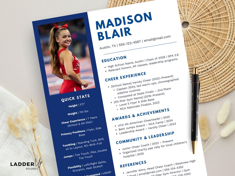 Cheerleader Resume Template | Editable Cheer Tryouts and College ...