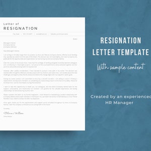 one page modern style professional resignation letter with heartfelt sample content on blue background with purple flower