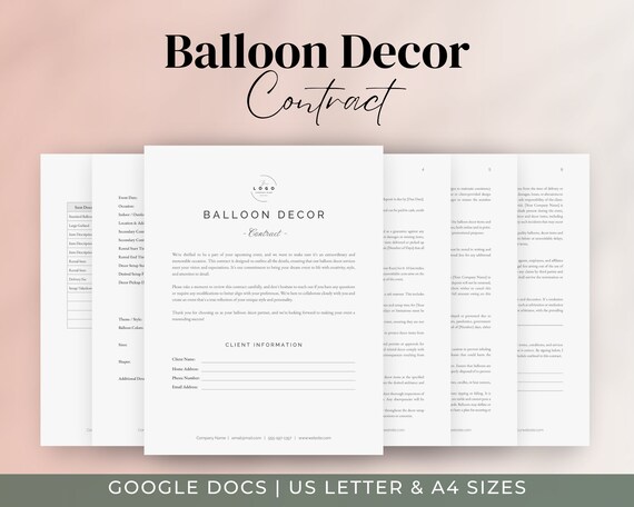 Balloon Contract Template | Event Decor Rental Agreement | Google Docs Balloon Decor Form | Editable Balloon Artist Business Order, Invoice