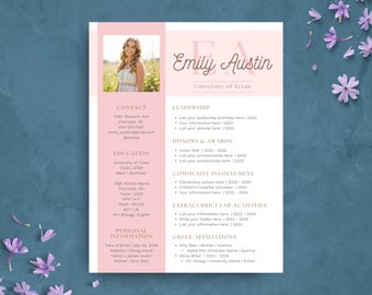 Rosa Sorority Lebenslauf Vorlage | Bearbeitbare Sorority Einstellung Rush Lebenslauf Vorlage | College Social Resume Packet + Anschreiben | Leinwand