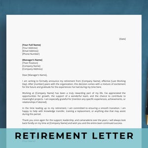 Plantilla de carta de jubilación / Carta de jubilación / Carta de renuncia profesional / Aviso simple de jubilación / MS Word y Google Docs