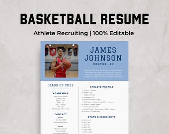 Basketball Recruiting Resume Template | College Student Athlete Player Profile Sheet (Edit in Canva)