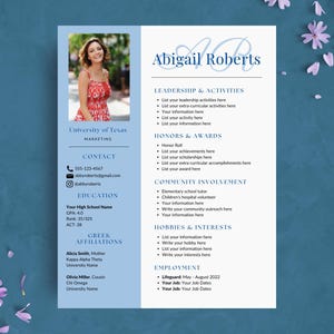 Blue Sorority Resume Template | Editable Sorority Recruitment Rush Resume Template | Social Resume Packet with Cover Letters for College image 1