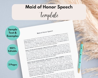 Maid of Honor Speech/bridesmaid Speech Template Etsy