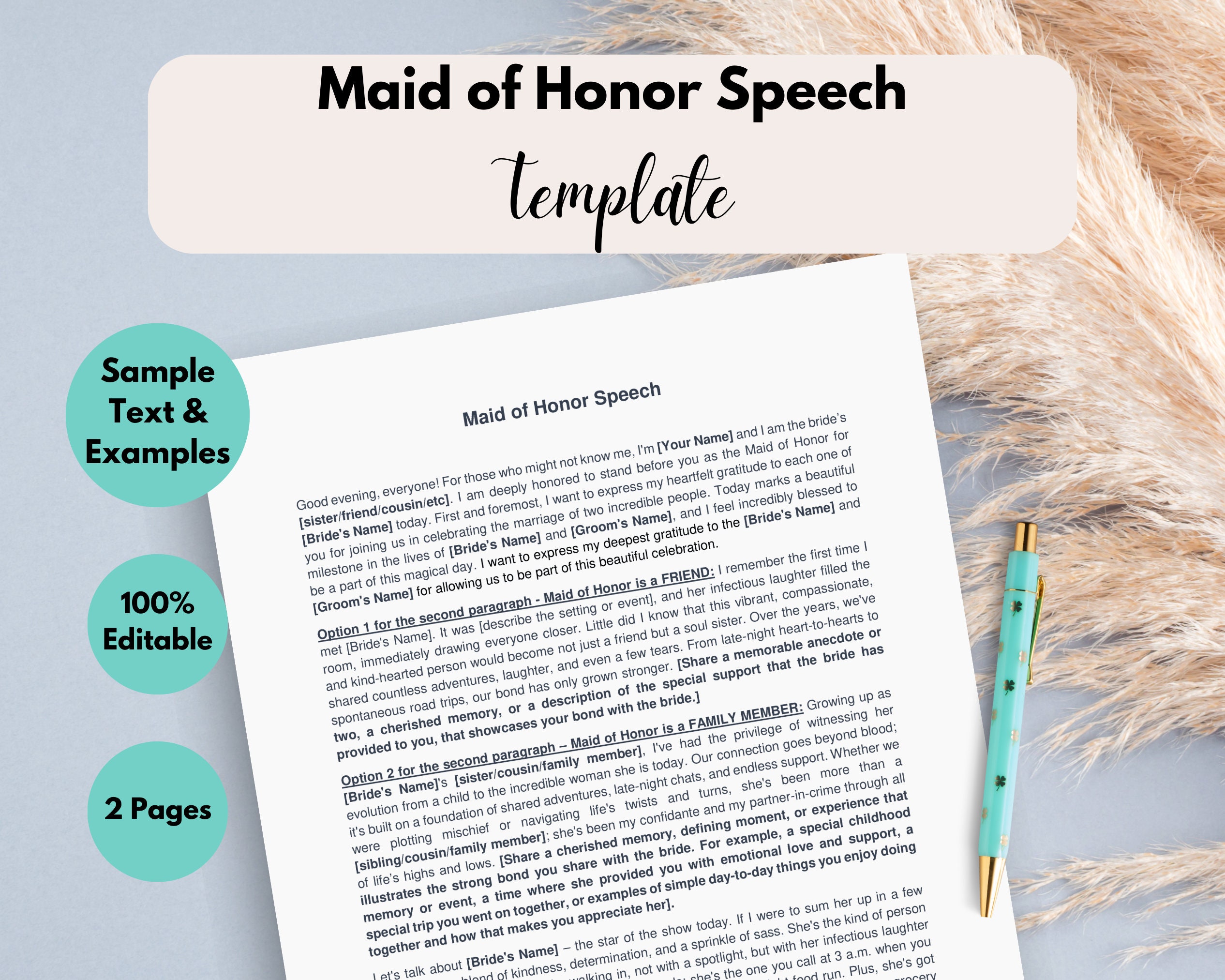 Editable Maid of Honor Speech Template Matron of Honour / Bridesmaid Editable Maid of Honor Speech Template Matron of Honour / Bridesmaid