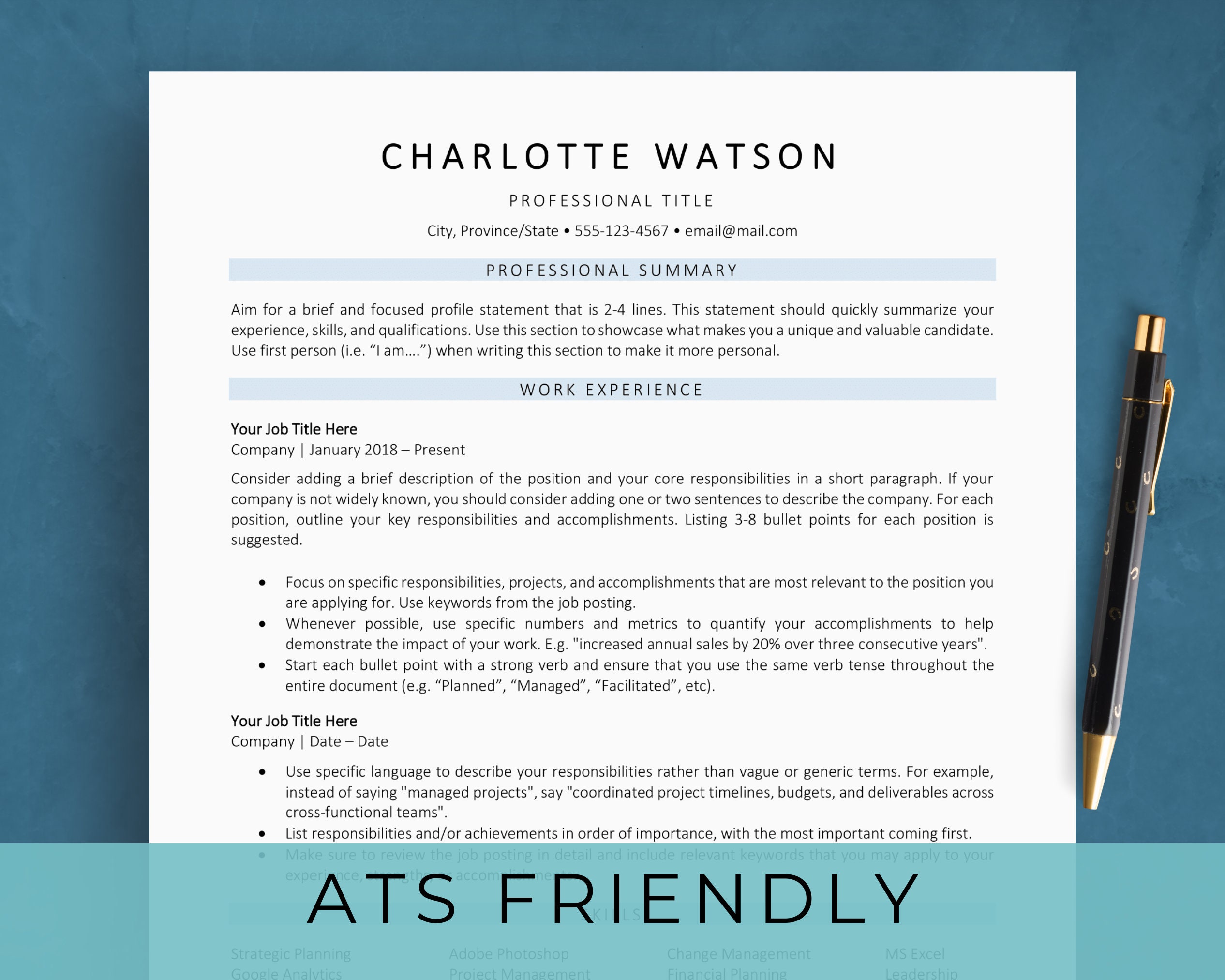 Simple ATS Resume Template for Microsoft Word, Modern ATS Friendly Resume and Cover Letter, Minimalist and Clean Professional CV Template
