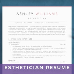 Esthetician Resume Template for Google Docs | Simple CV + Cover Letter Sample + BONUSES | Skincare, Beauty, Spa, Hair, and Makeup examples!
