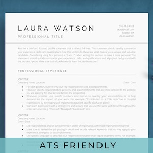 Google Docs Resume Template ATS Friendly, Executive CV Template and Cover Letter, Modern Minimalist & Simple Resume Example for Professional