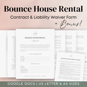 Bounce House Rental Contract Agreement Template & Liability Waiver Form | Inflatable Rental Waiver | Release Form | BONUS Bounce House Rules