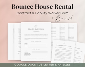 Bounce House Rental Contract Agreement Template & Liability Waiver Form | Inflatable Rental Waiver | Release Form | BONUS Bounce House Rules