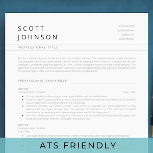 Google Docs Resume Template ATS Friendly, Simple CV Template and Cover Letter, Modern & Minimalist Executive Resume Example for Professional