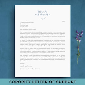 Plantilla de carta de recomendación de hermandad / Ejemplo de carta de apoyo para reclutamiento de hermandad para Rush / LOR / LOS / Referencia de carácter