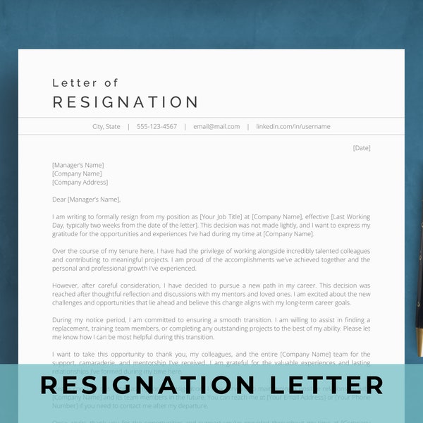 Google Docs Resignation Letter Template | Heartfelt Professional 2 Weeks Notice Letter Example | Job Retirement, Letter of Resignation