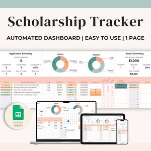 Scholarship Tracker Spreadsheet | Google Sheets | College Scholarship Application Tracker | Student Academic Planner for School | University