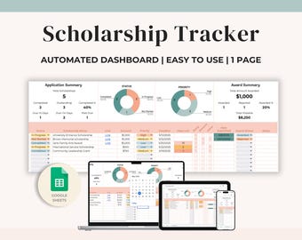 Feuille de calcul de suivi des bourses d'études | Organisateur de candidatures pour les universités (Google Sheets)