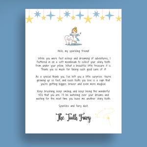 Tooth Fairy Letter | Printable Tooth Fairy Note | Lost Tooth Certificate | First Tooth Receipt | For Boy | For Girl | Digital Download PDF