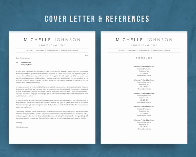 Cover Letter Sample Template with examples and references template on blue background.