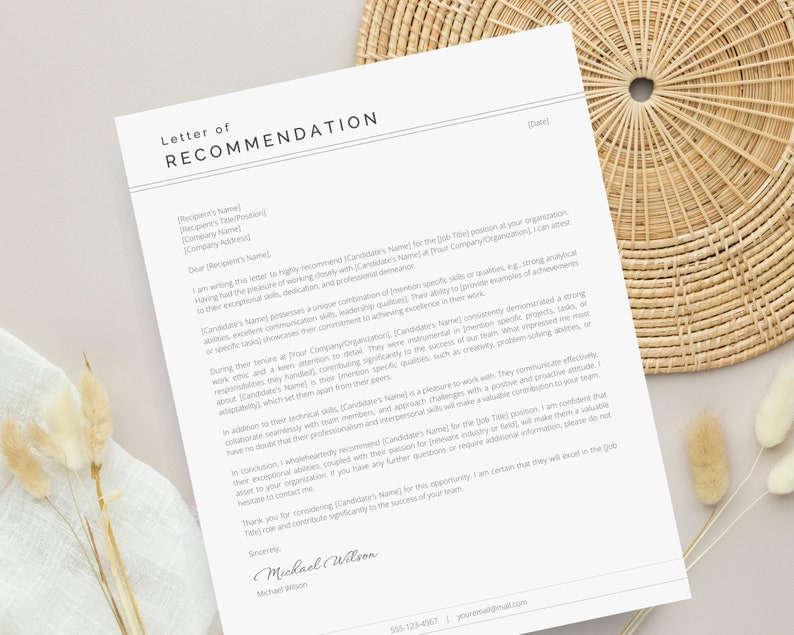Professional Letter of Recommendation Template | Job Application ...