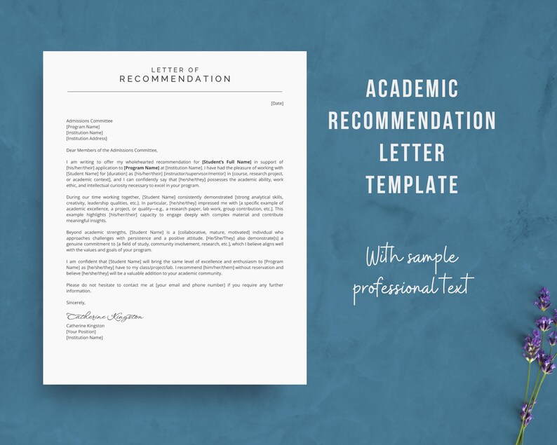 Academic Recommendation Letter Template | Scholarship Reference | Grad ...
