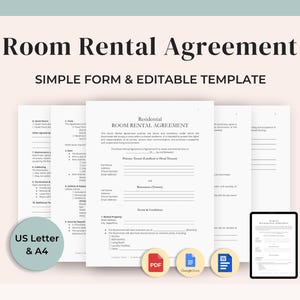 Room Rental Agreement Template | Editable Roommate Contract | Tenant Lease Agreement | Tenancy Form | Rent Room | PDF, Google Docs & Word