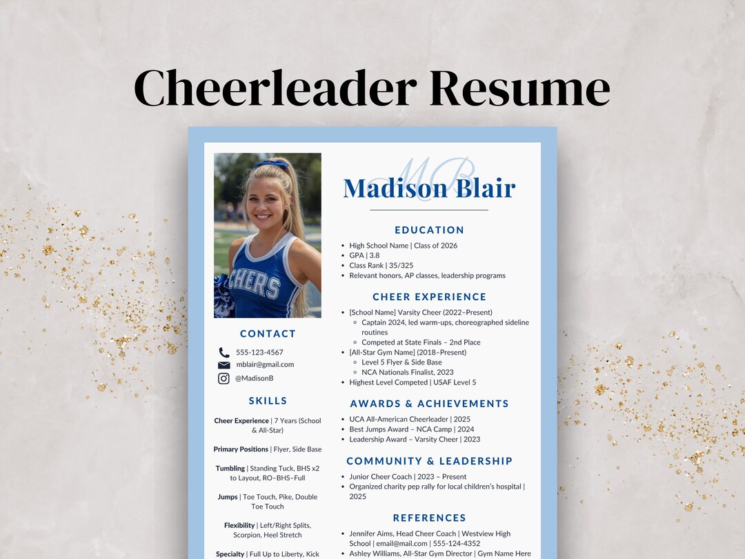 Cheerleading Resume Template | College Cheer Recruiting Profile (edit ...