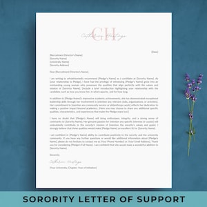Plantilla de carta de recomendación de hermandad / Ejemplo de carta de apoyo para reclutamiento de hermandad para Rush / LOR / LOS / Referencia de carácter
