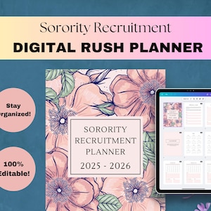 Sorority Rush Week Prep Recruitment Planner: 2025 2026 Digitale, bewerkbare, afdrukbare checklist voor studenten | Voeg een studentenvereniging toe met korting!