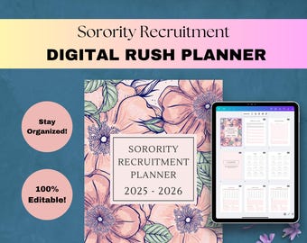 Sorority Rush Week Prep Recruitment Planner:  2025 2026 Digital, Editable, Printable Student Checklist | Add Sorority Resume for a Discount!