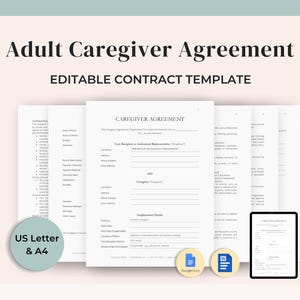 Adult Caregiver Contract | Editable Home Care Services Agreement | Caregiving Contract | Personal Caregiver Form | Senior & Elder Care