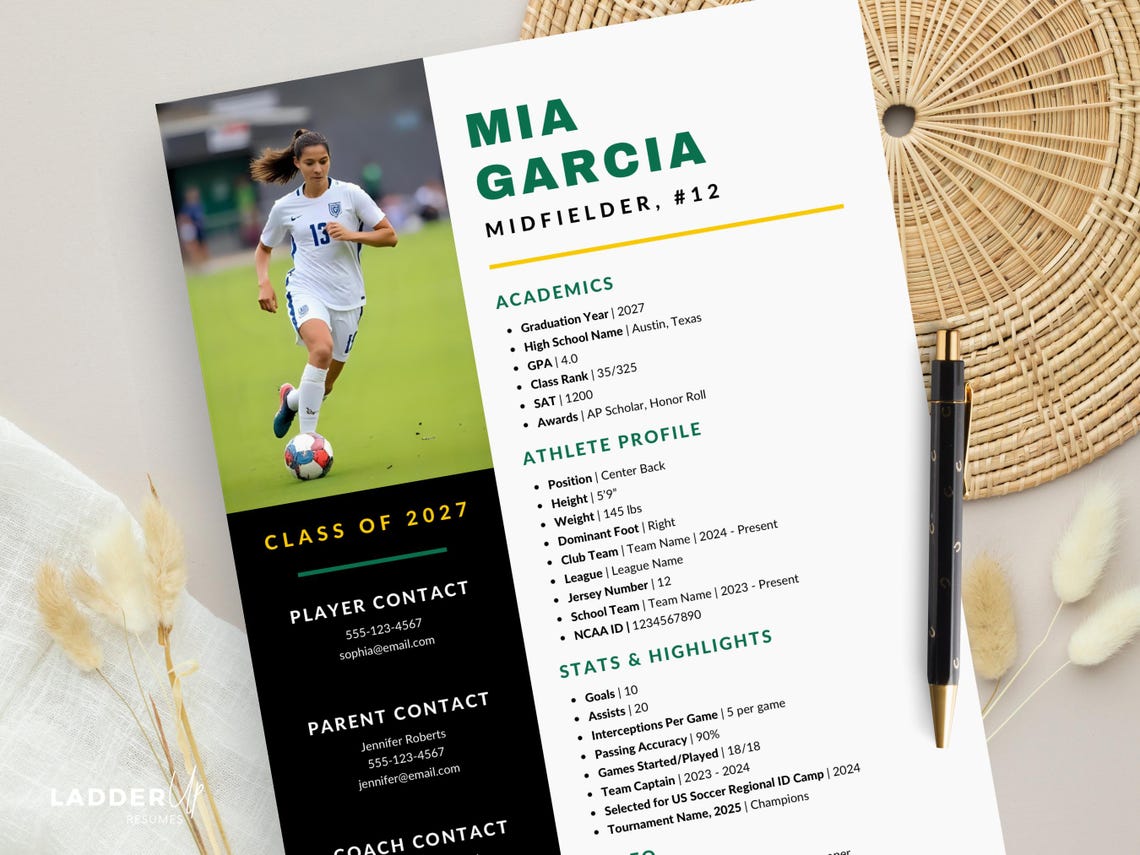 Soccer Resume Template for College Recruiting | Student Athlete Resume ...