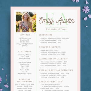 Plantilla de currículum para hermandades / Plantilla de currículum editable rosa y verde para entrega urgente / Reclutamiento de hermandades, currículum universitario y carta de presentación / Canva
