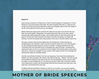 Mother of the Bride Speech Templates | 3 Editable Mom Wedding Speech Examples | Toast to Bride | Parents In Law | Engagement | Rehearsal