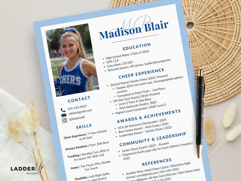 Cheerleading Resume Template | College Cheer Recruiting Profile (edit ...