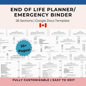 End of Life Planner Template for Canadians: 100% Editable Emergency Binder / Death Binder / If I Die Binder / Family Planner | Google Docs