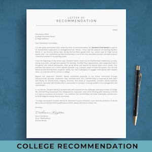 Plantilla de carta de recomendación para admisión universitaria / Referencia de carácter de estudiante de secundaria / Apoyo para solicitud universitaria / Documentos de Google